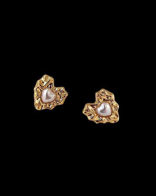Amora Heart Pearl Studs